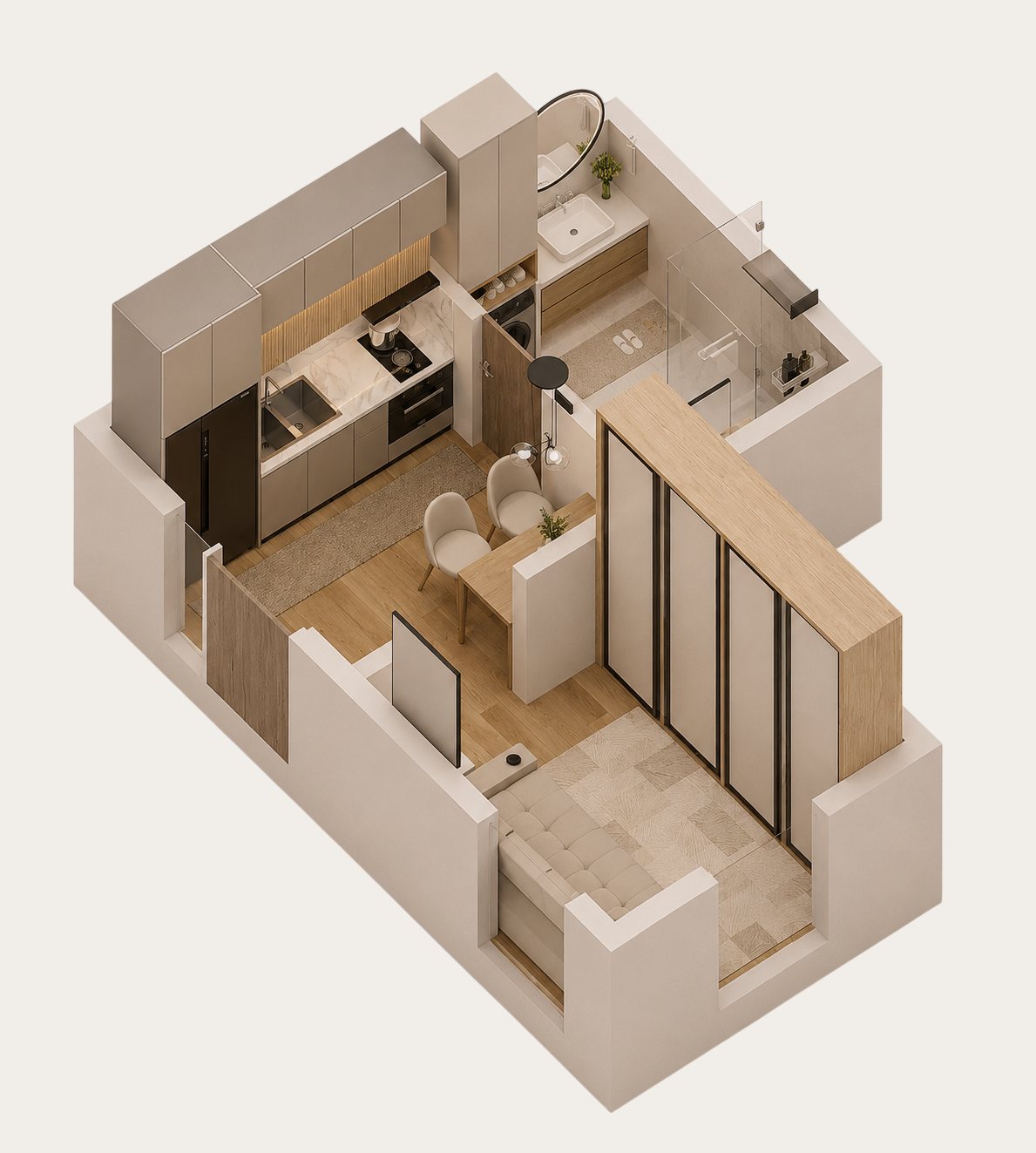 3D-Grundriss des Appartements Intermezzo, 20,46 m².